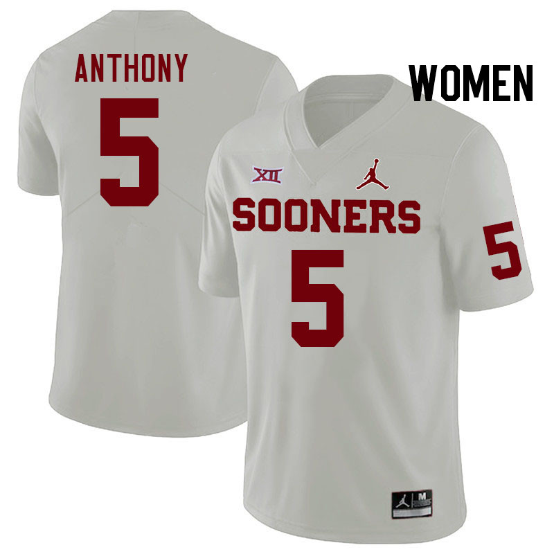 Women #5 Andrel Anthony Oklahoma Sooners College Football Jerseys Stitched-White - Click Image to Close